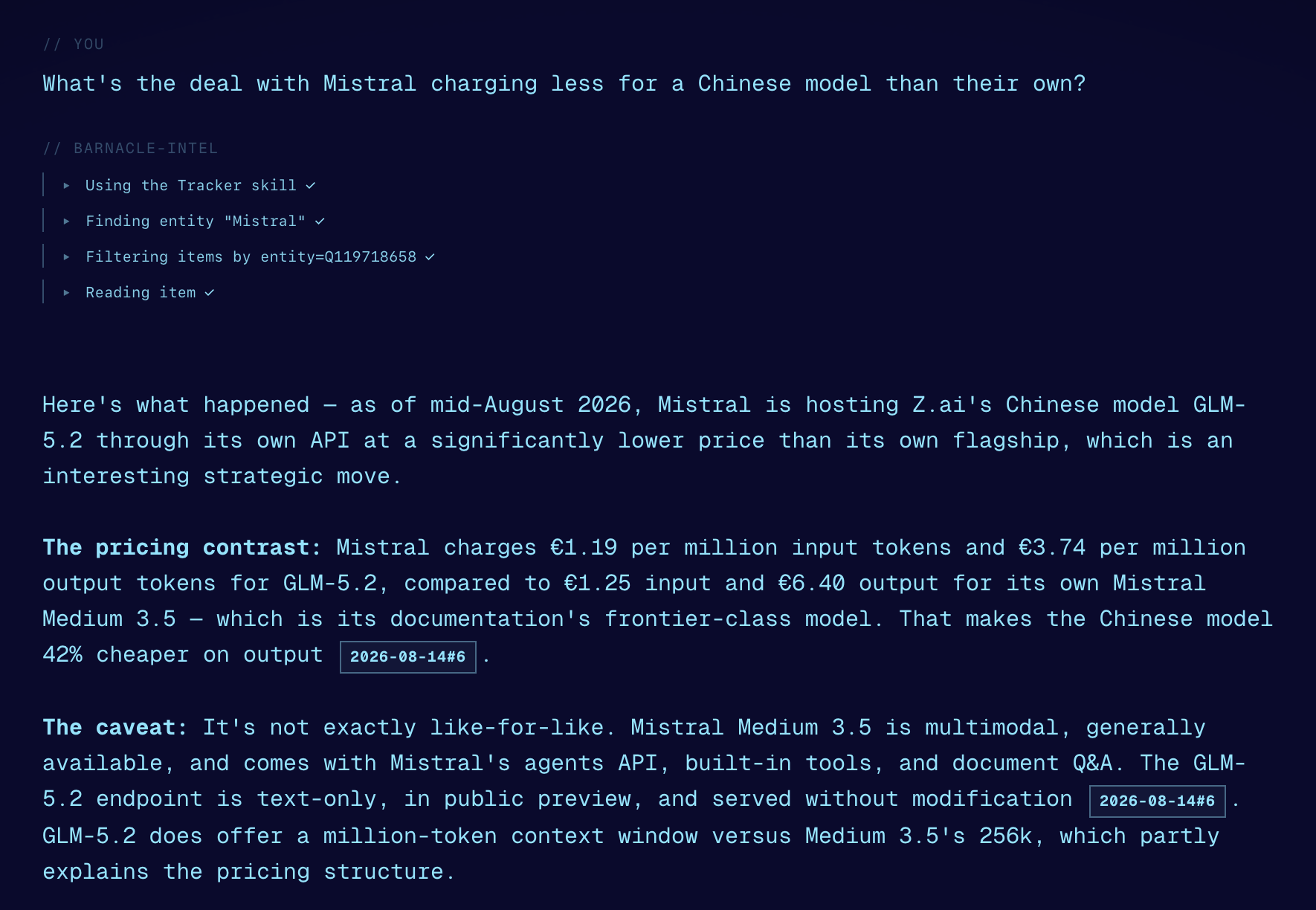 Barnacle Intel Chat working on a small model